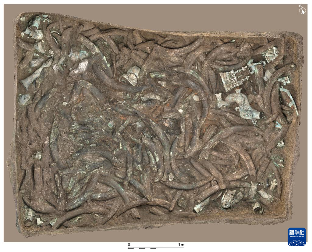 四川廣漢市三星堆商代遺址八號(hào)坑（資料圖）。